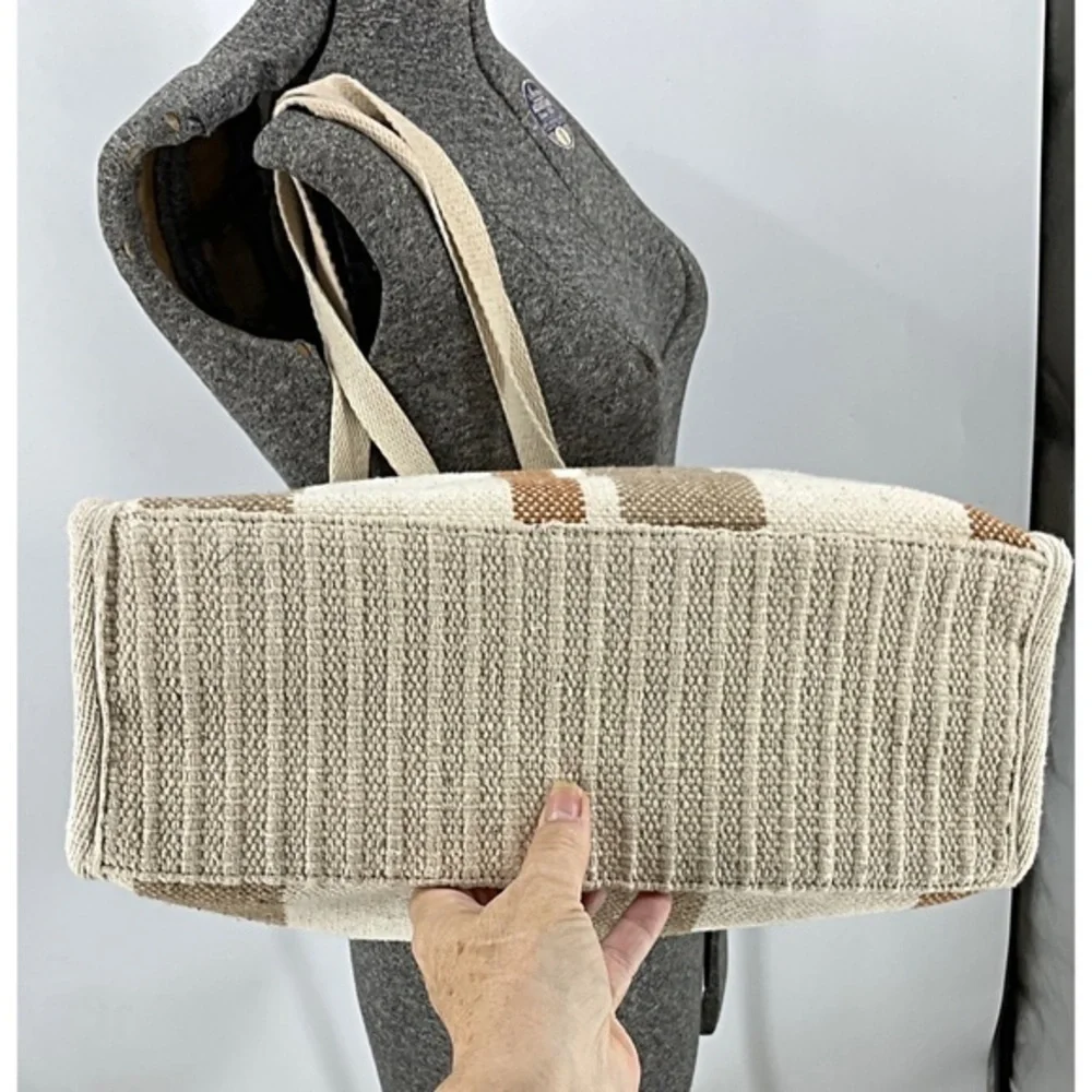 Bohemian summer beach striped canvas tote with tassel
